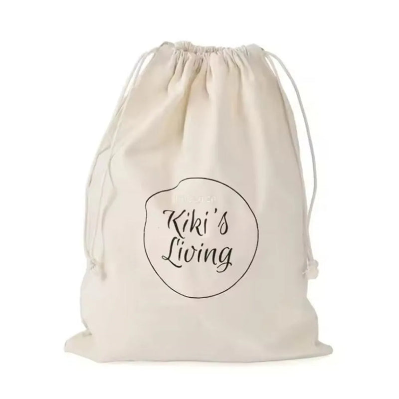 Cream coloured custom drawstring bag