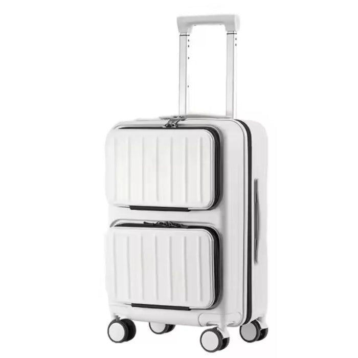 white business luggage with exterior compartments