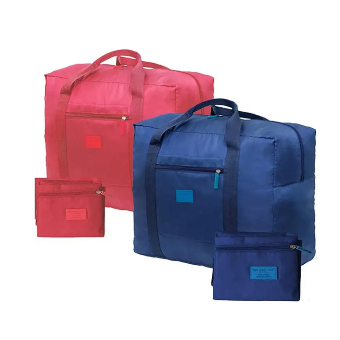 red and blue foldable duffel bag