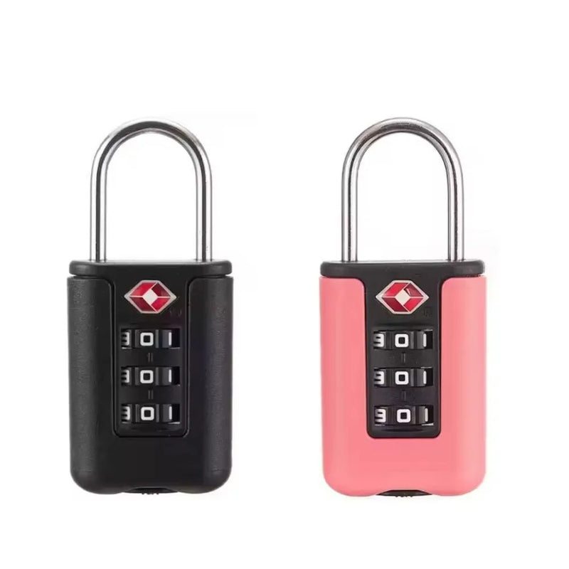 a black and a pink tsa luggage lock